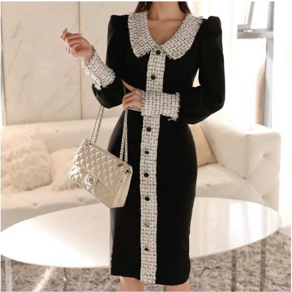 

casual dresses small fragrance elegant ol puff sleeve dress women autumn winter vintage office ladies, Black;gray