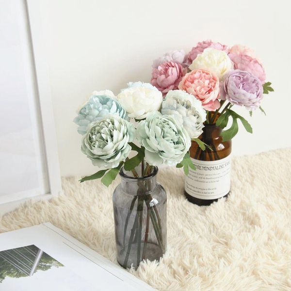 

home christmas decoration white beautiful big artificial rose latex flowers branch wedding fake decorative & wreaths