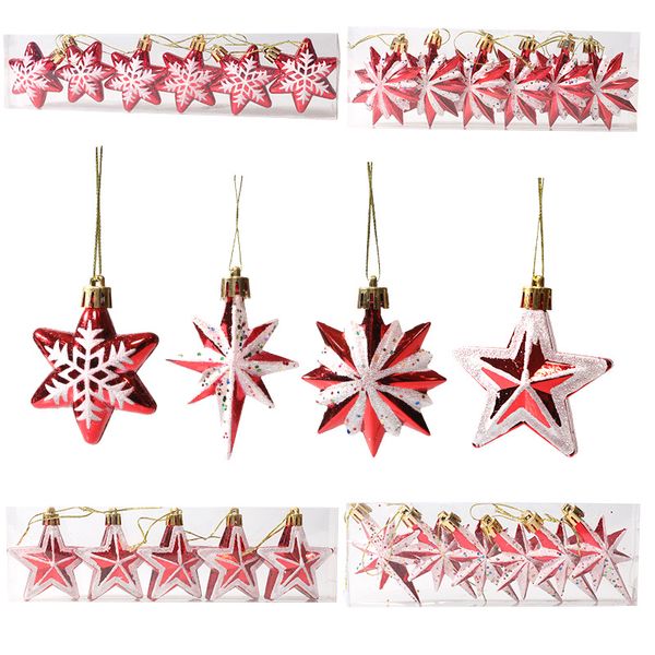 Fünfzackiger Stern aus Kunststoff für den Weihnachtsbaum, hängende Ornamente, Weihnachtsdekoration, Fenster-Layout, Urlaubsszene, Dekorationen mit Sternen