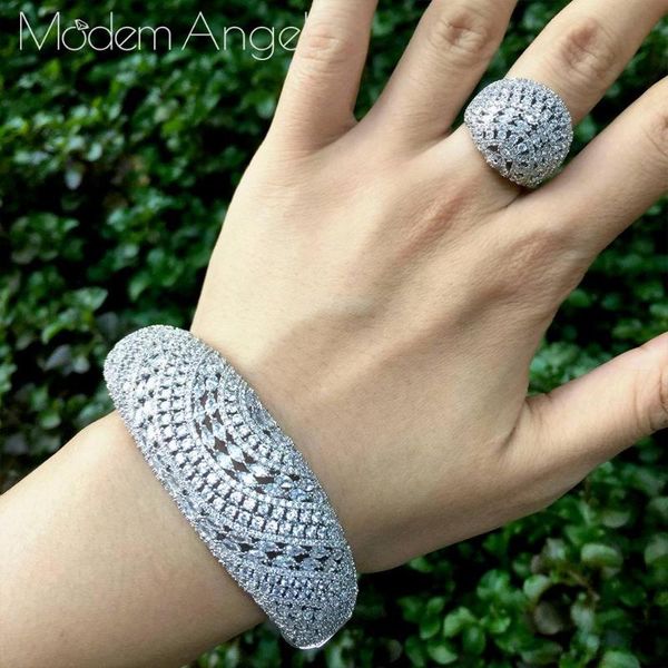 

earrings & necklace modemangel luxury flower bangle ring sets fashion dubai bridal jewelry for women wedding brincos, Silver