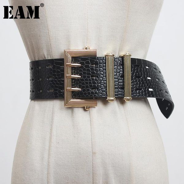 

[eam] pu leather black hollow out long wide belt personality women fashion tide all-match spring autumn 2021 1dc004 belts, Black;brown