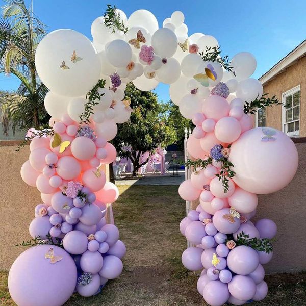 

pink purple balloons birthday butterfly garland arched chrome gold latex globos wedding baby shower birthday party decoration