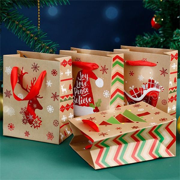 

christmas decorations gift bag snowflake kraft paper candy snack packaging holiday portable festival supplies