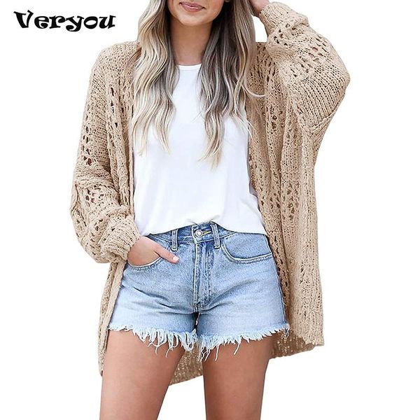 

women's knits & tees 2021 spring autumn women crochet cardigan female cotton loose sweater cardigans long sleeve casual coat ladies out, White