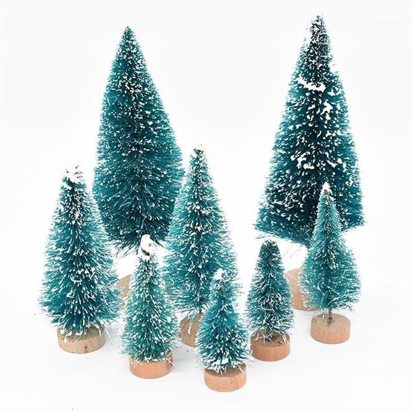 

christmas decorations 8pcs mini merry pine tree with wooden base sisal silk bottle brush trees for party home decor