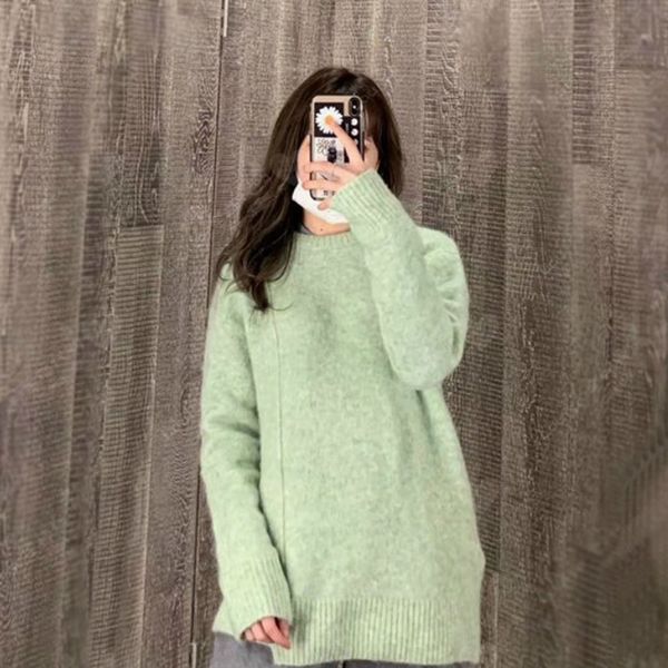 

sweater 2021 autumn winter trendy brand design solid round o neck long sleeve irregular hem knitting wool sweater women pullover a3, White;black