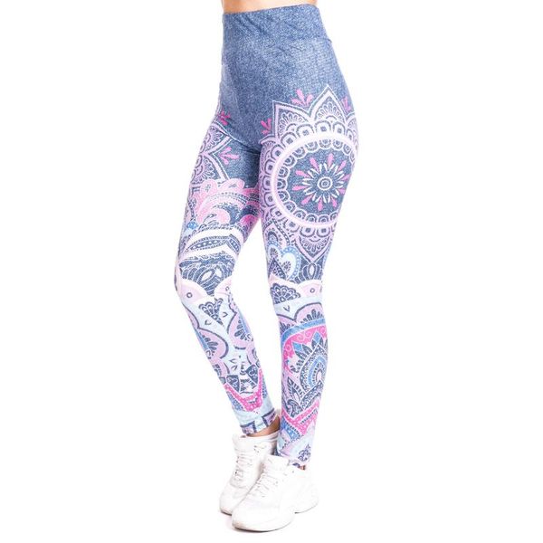 

women's leggings mandala pink imitate jeans print legging push up fashion pants high waist workout jogging for women athleisure trainin, Black