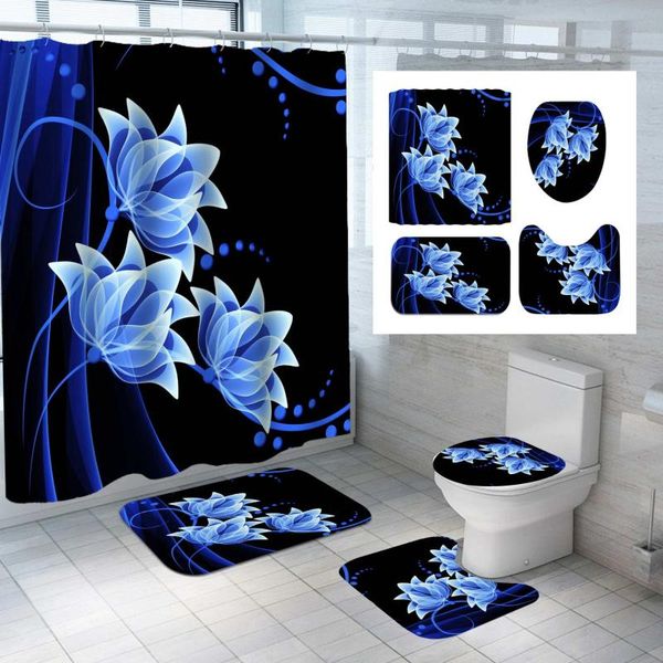 

shower curtains bathroom decor curtain set toilet cover non-slip bath mat rug sets waterproof seat accessory