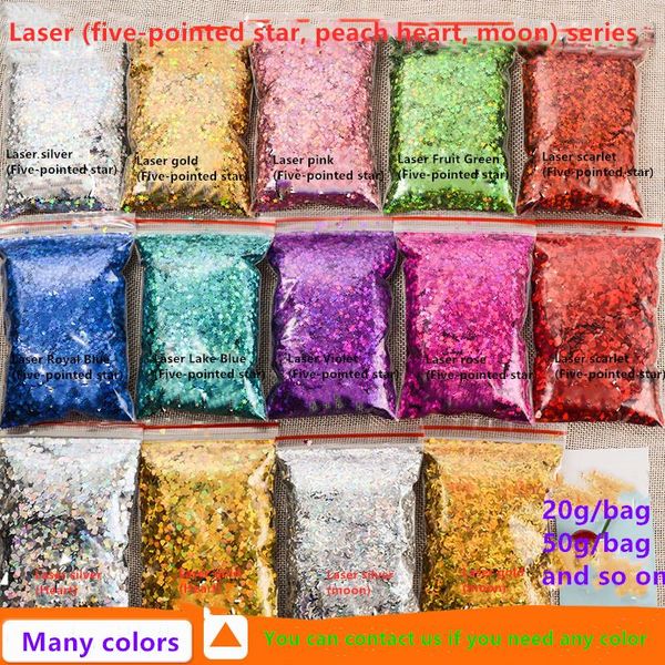 

nail glitter 20g laser large five-pointed star gold powder art jewelry peach love sequin diy material, Silver;gold
