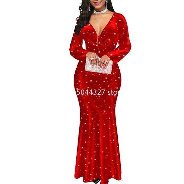 

casual dresses spring dress women 2021 deep v neck high waist long party plus size slim star print mermaid maxi 5xl, Black;gray