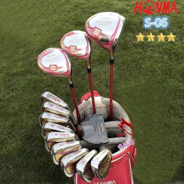 Full Set Mulheres Senhoras Golfe Honma S-06 4 Estrelas Clubes Driver Fairway Woods Ferros + Free Putter Exclude Bag