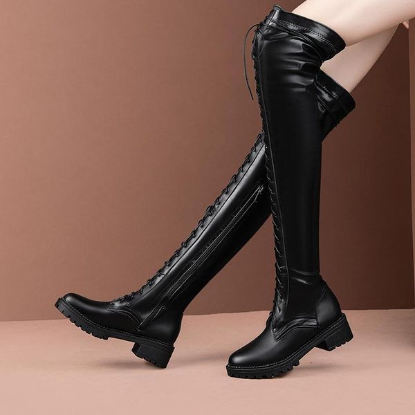 

boots fashion over the knee women 5cm men heels long thigh lace-up black fetish dance shoes ladies large size 48