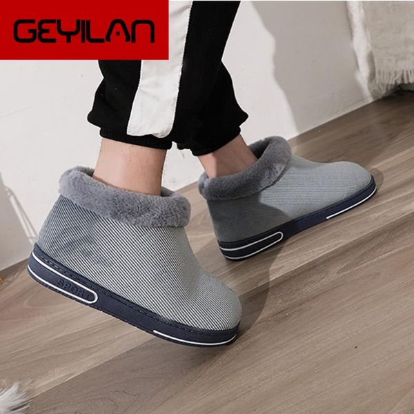 

slippers ankle heightening home schinelo masculino men solid color slipper plush shoes winter, Black