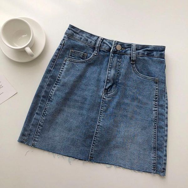 

denim above knee skirt pockets straight natural factors solid women summer skirts dm001, Black