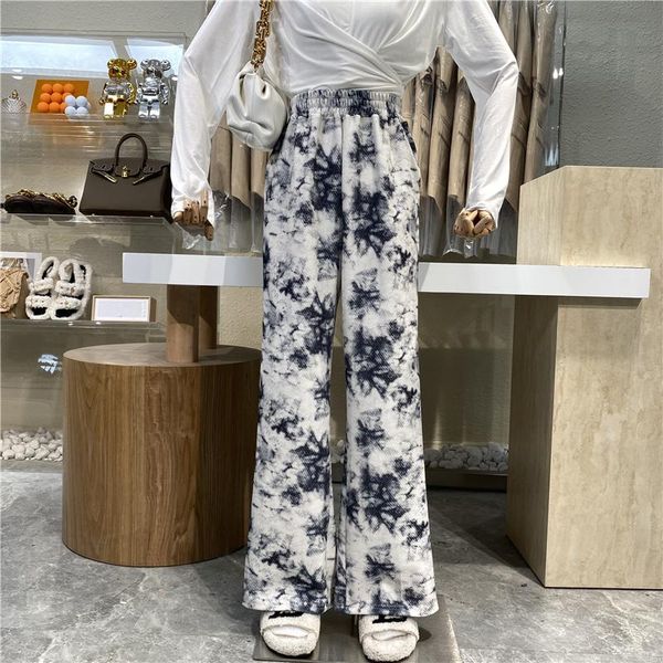 

women's pants & capris niche design 2021 loose tie-dyed print wide-leg trousers slim high-waisted, Black;white