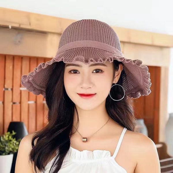 

bucket hat summer knitted cotton thread sunscreen fashion sun hat lady sunshade outdoor travel cap basin, Blue;gray