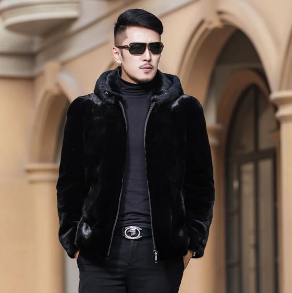 

men's fur & faux warm leather coat men slim jackets autumn mink jacket mens winter thicken jaqueta de couro black hooded m - 3xl