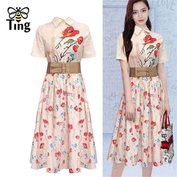

summer fashion printing button up women casual shirt dress with belt vintage a line dresses office lady frocks 210513, Black;gray
