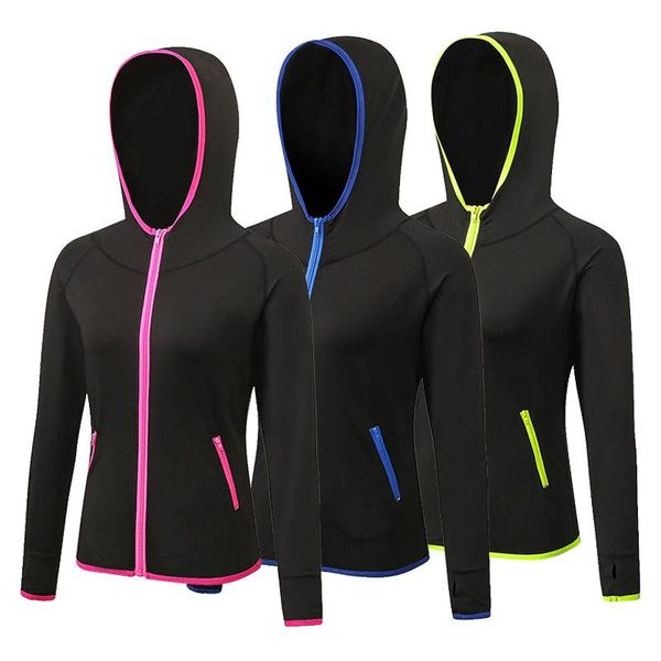 

women's jackets winter hooded women running jacket thumb hole zipper sportswear fitness sweatshirts gym sports autumn clothing, Black;brown