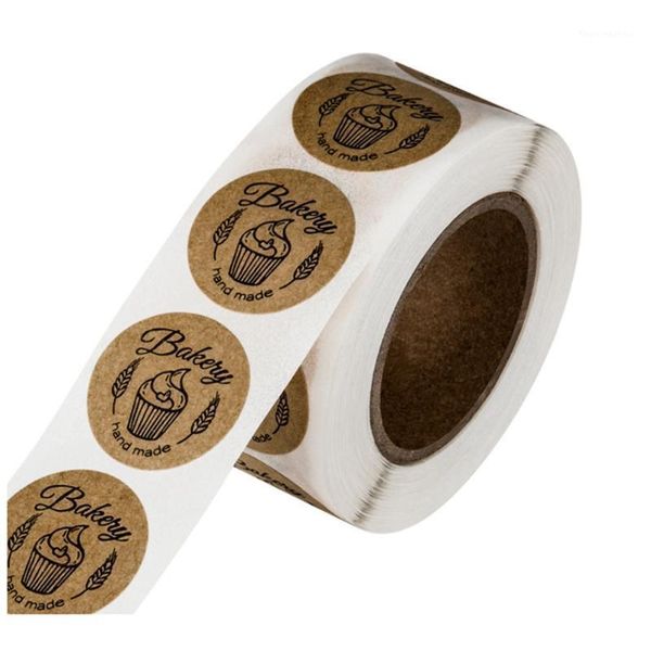 

gift wrap 100pcs round shape bakery hand made brown kraft sticker birthday party favors labels special day baked goods sealing bags1