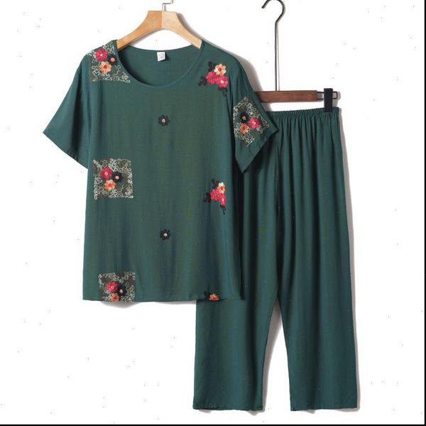 

arrival pajamas set cotton print women sleepwear flower pyjamas summer loose nightwear home large xl 4xl, Black;red