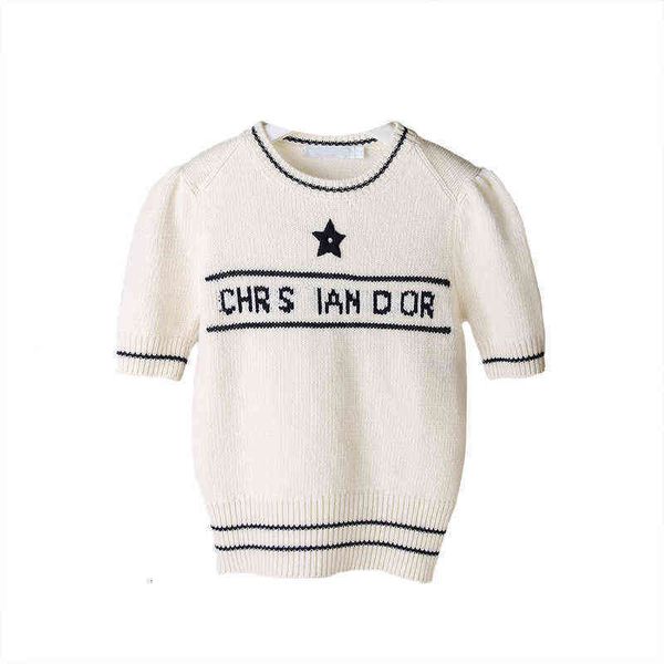 

21 early autumn short sleeve five pointed star bubble letter jacquard yang ying same women's knitted sweater, Black
