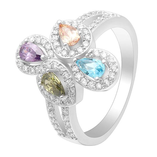 

wedding rings silver plated band gift for women cross bridal engagement ring flower spring imitation yellow purple cz, Slivery;golden