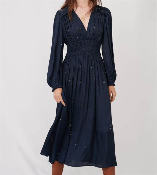 

runway dresses european and american autumn high-quality temperament rivet pleated dress 0dqe, Black