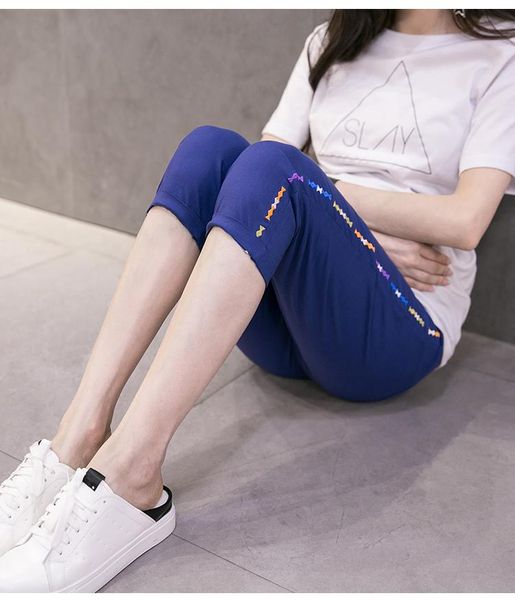 

maternity bottoms 09892# pants summer adjustable elastic waist belly support leggings trousers, White