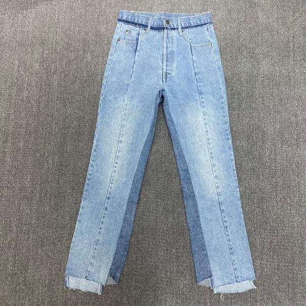 

ladies fashion loose color blocking irregular jeans 0308 women's, Blue