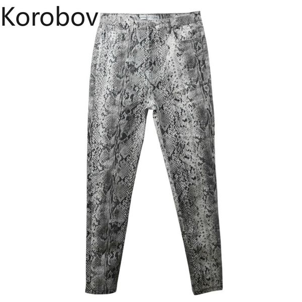 Korobov, pantalones con estampado de serpiente para mujer, pantalones ajustados de cintura alta para mujer, pantalones elásticos de moda para otoño e invierno para mujer 210430