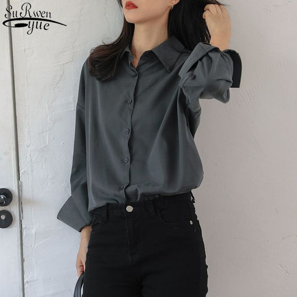 

fashion autumn and winter thick single-breasted female blusas loose ol style women shirts long sleeve women's 11295 210427, White