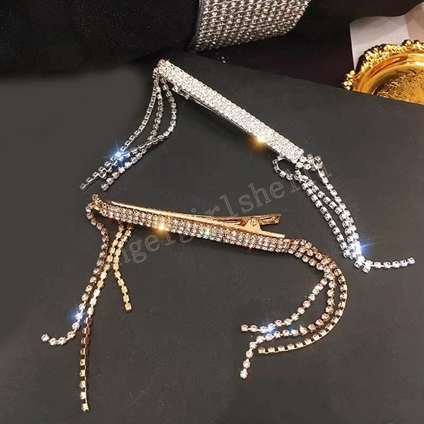 

simple rhinestone hair clips shining tassels side clip gold silver color banquet party woman jewelry hair accessories, Slivery;white
