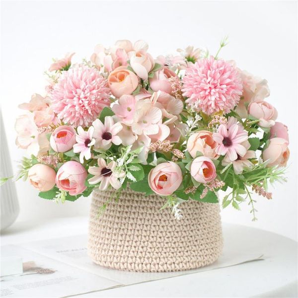 

decorative flowers & wreaths 7 heads hydrangea artificial peony bouquet silk blooming fake bridal hand flower roses wedding decoration