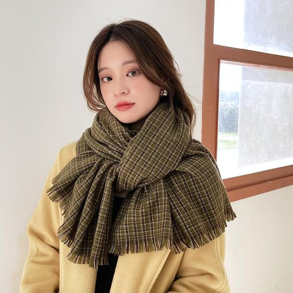 

scarves 2021 witer 185*65cm outdoor small plaid winter scarf warm fashion cashmere turban tassel, Blue;gray