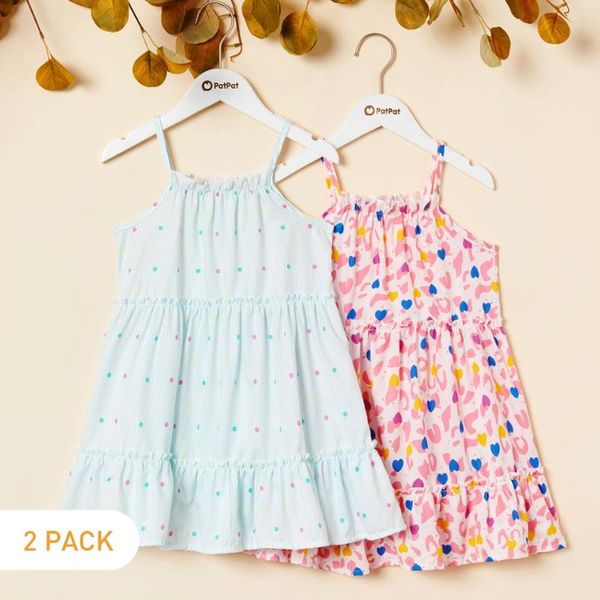 

patpat toddler girl polka dots leopard love print sling dress girl's dresses, Red;yellow