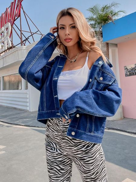 

women's jackets 2021 trend solid color simple collocation fashion durable long sleeve denim jacket wear, Black;brown