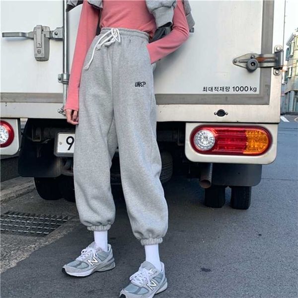 HOUZHOU Pantaloni sportivi da jogging oversize grigi Pantaloni sportivi da donna stile coreano Pantaloni bianchi Pantaloni caldi invernali Streetwear femminile 211112