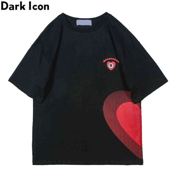 

half heart printed hip hop t-shirt men women crew neck simple style men's tshirts cotton tee 210603, White;black