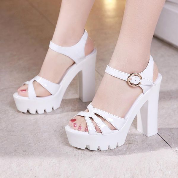 

dress shoes summer patent leather red wedding waterproof platform thick with sandals muffin bottom high heel womens, Black