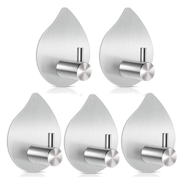 

hooks & rails adhesive wall bathroom waterproof stainless steel towel hooks,for coat hat robe,waterdrop(silver,5 packs)