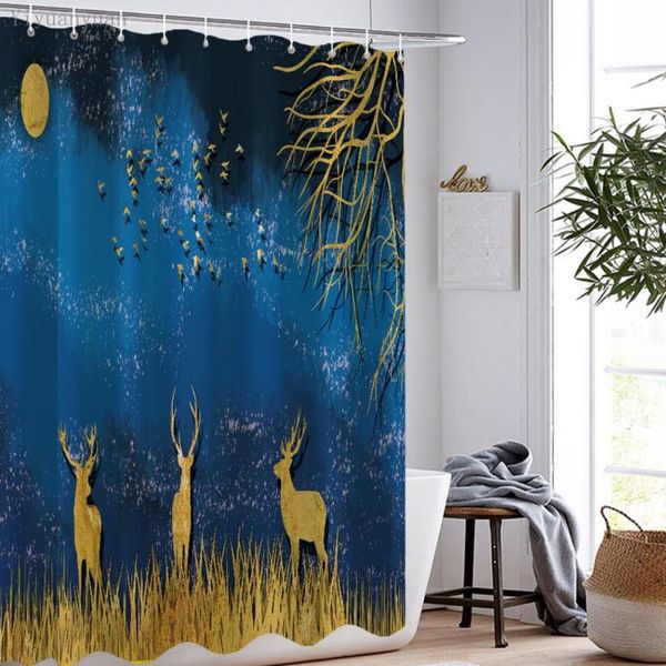 

shower curtains navy blue sacred deer curtain for bathroom with hooks polyester fabric machine washable waterproof bath screen