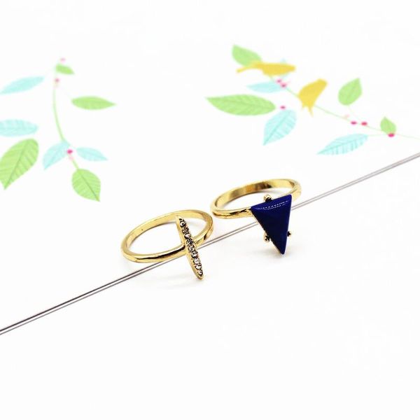

wedding rings 2 pcs blue stone triangle set for women bridal fashion simple crystal gold color alloy party gift jewelry, Slivery;golden