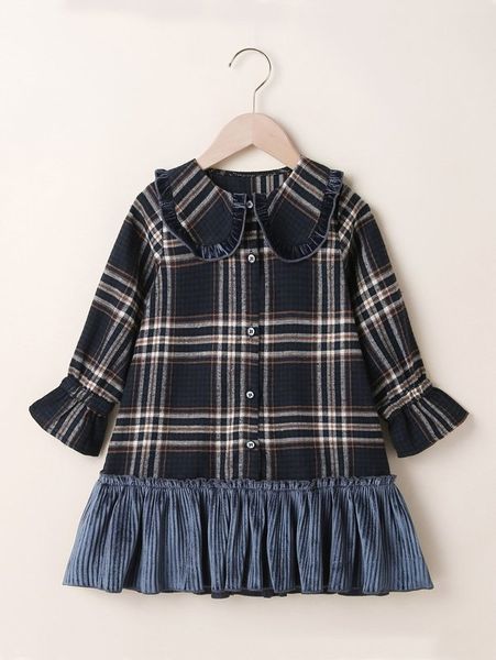 

toddler girls plaid ruffle hem frill smock dress she, Red;yellow