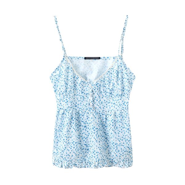 

women's tanks & camis slim girls sweet floral 2021 summer fashion ladies vintage blue cute women soft cotton chic b78z, White