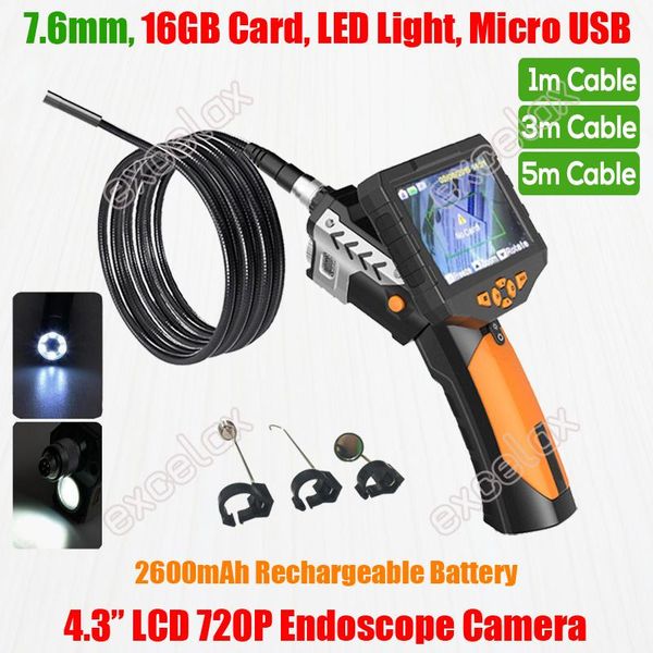 

handheld 7.6mm 1m 3m 5m flex 4.3" lcd monitor led snake tube pipe inspection borescope ip cameras