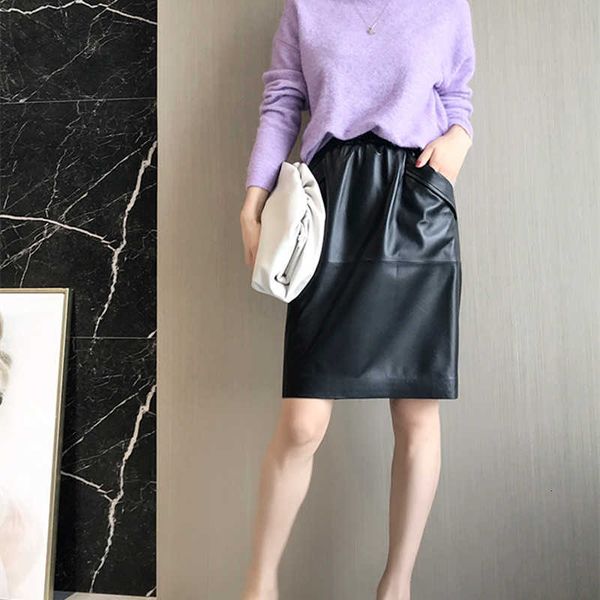 

skirts female long 100% genuine natural fashion sheep hide skirt hrl1, Black