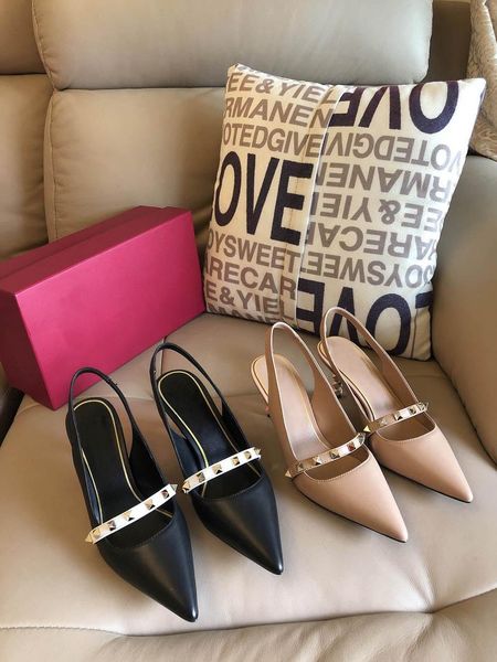 

sandals rivet womens shoes pointed toe v single stiletto black leather 35-42