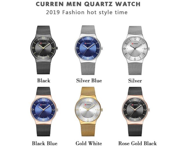 

wristwatches curren men's watches 2021 army watch men stainless steel mesh mens ultra-thin quartz wristwatch male clock, Slivery;brown