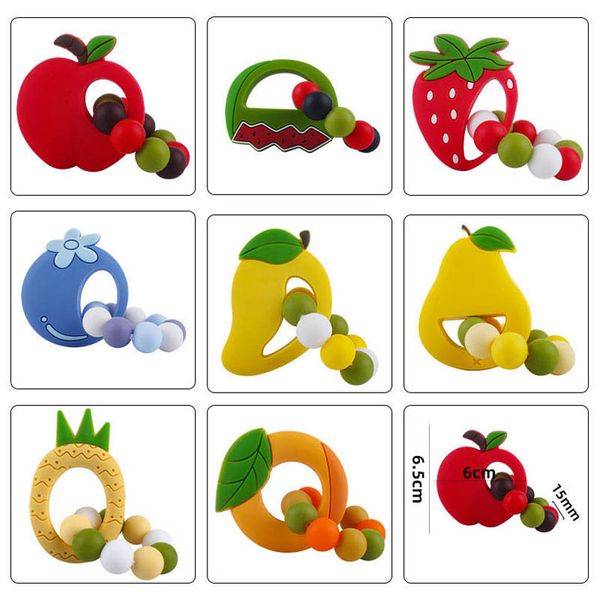 

silicone baby pacifiers teething beads fruits bracelet food grade soother newborn teeth practice toys kids teether infant feeding b7045